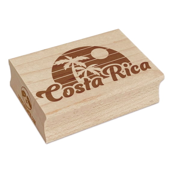 Costa Rica Destination Tropical Sunset with Palm Trees Rectangle Rubber Stamp Stamping Scrapbooking Crafting - Small 1.7in