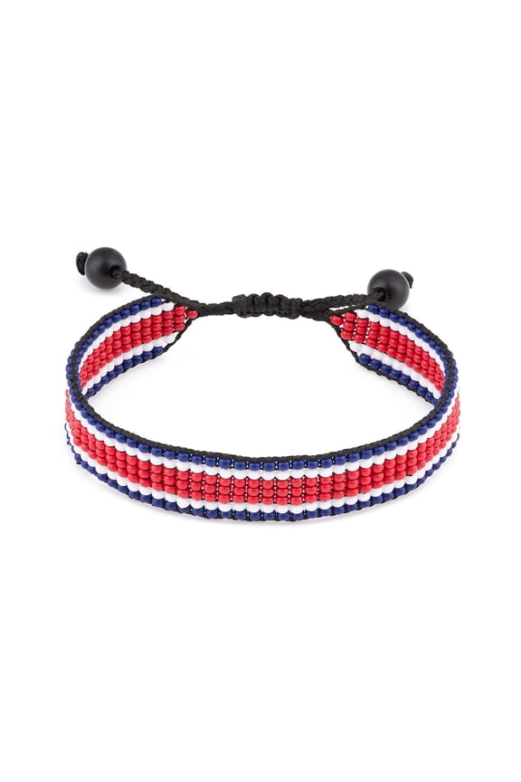 Costa Rica Flag Bracelet: Handmade Bracelet,Adjustable Beaded Boho-Style Rope Bangle with Patriotic Design