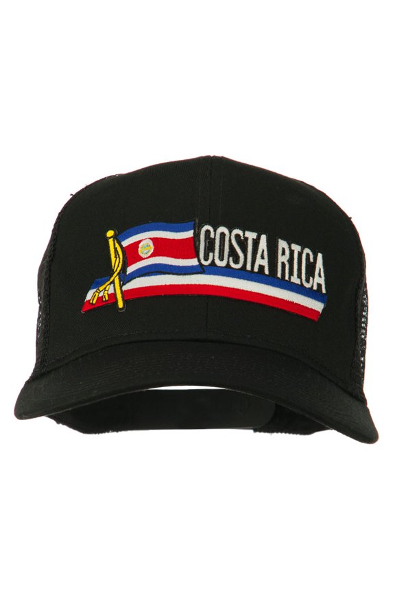 Costa Rica Flag Patched Mesh Cap - Black OSFM