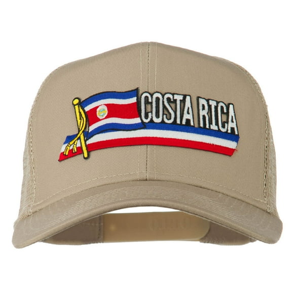 Costa Rica Flag Patched Mesh Cap - Khaki OSFM