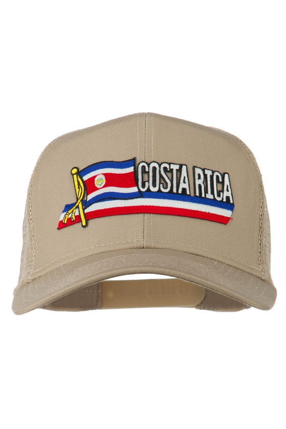 Costa Rica Flag Patched Mesh Cap - Khaki OSFM