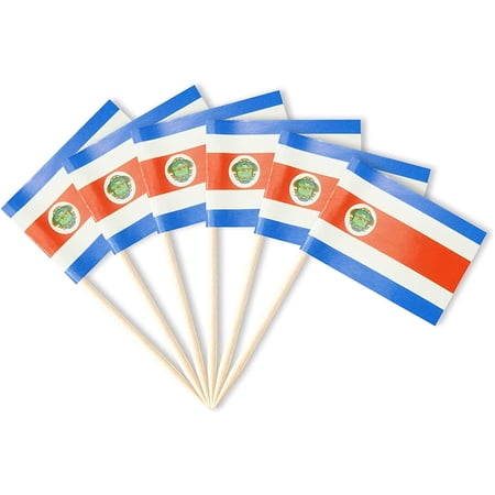 Costa Rica Flag Costa Rican Miniature Toothpick Flags Decorations Small Cupcake Toppers Cocktail Food Flags Decor For Independence Day Party Bar (100 pack)