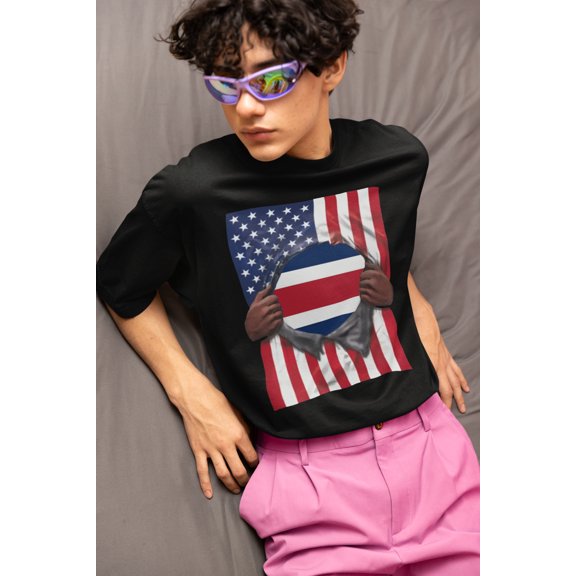 Costa Rica Flag USA Flag Pride T-shirt | Costa Rican American Flag Rip 4th Of July | Funny Viral Latino Tees | Unisex - 4 Colors