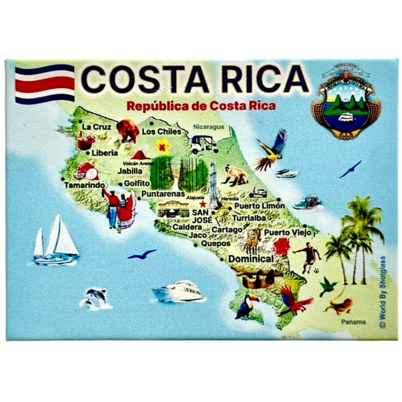 Costa Rica Graphic Map and Attractions Souvenir Fridge Magnet 2.5" X 3.5"