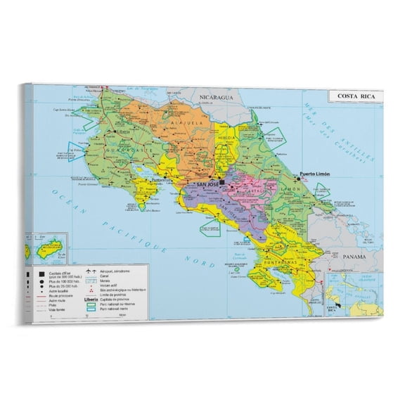 Costa Rica Map Posters Poster Cool Artworks Painting Wall Art Canvas Prints Hanging Picture Home Decor Posters Gift 08x12inch(20x30cm)