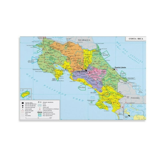 Costa Rica Map Posters Wall Art Poster Scroll Canvas Painting Picture Living Room Decor Home 08x12inch(20x30cm)