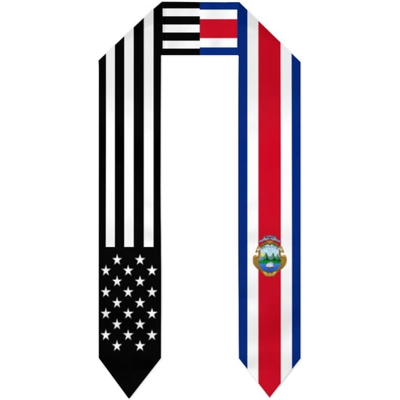 Costa Rica Mix United States Black American Flag Graduation Stole Shawl Sash Scraf Gift For Abroad Student International Study