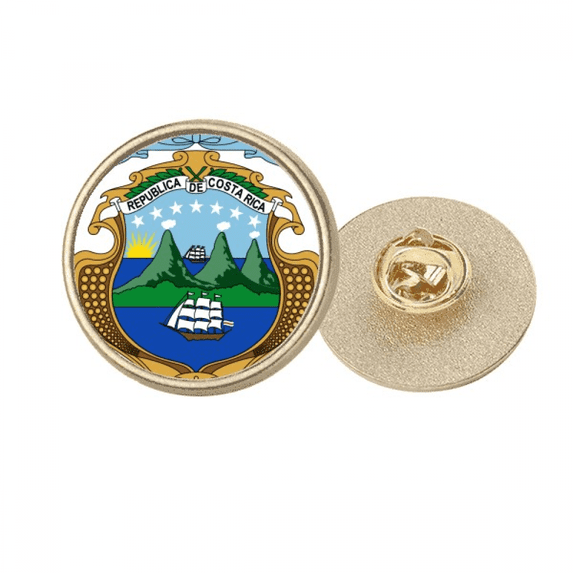 Costa Rica National Emblem Country Round Metal Golden Pin Brooch Clip