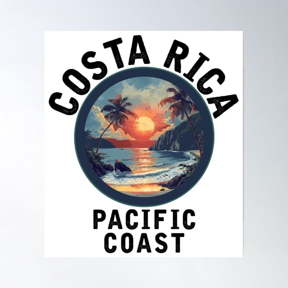 Costa Rica - Pacific Coast (With Black Lettering) Poster Wall Art, Modern Wall Decor, 12x18 UNFRAMED