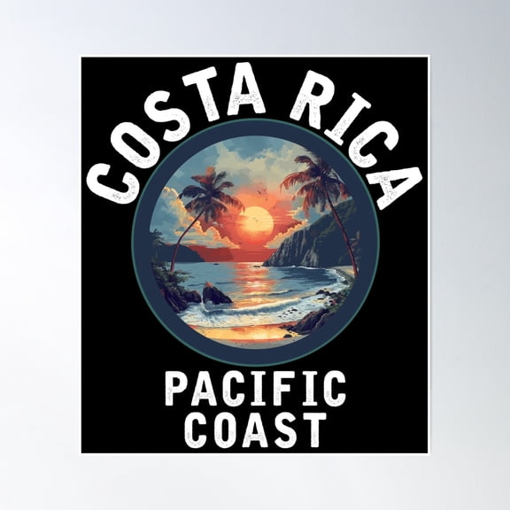 Costa Rica - Pacific Coast (With White Lettering) Poster Wall Art, Modern Wall Decor, 8x12 UNFRAMED