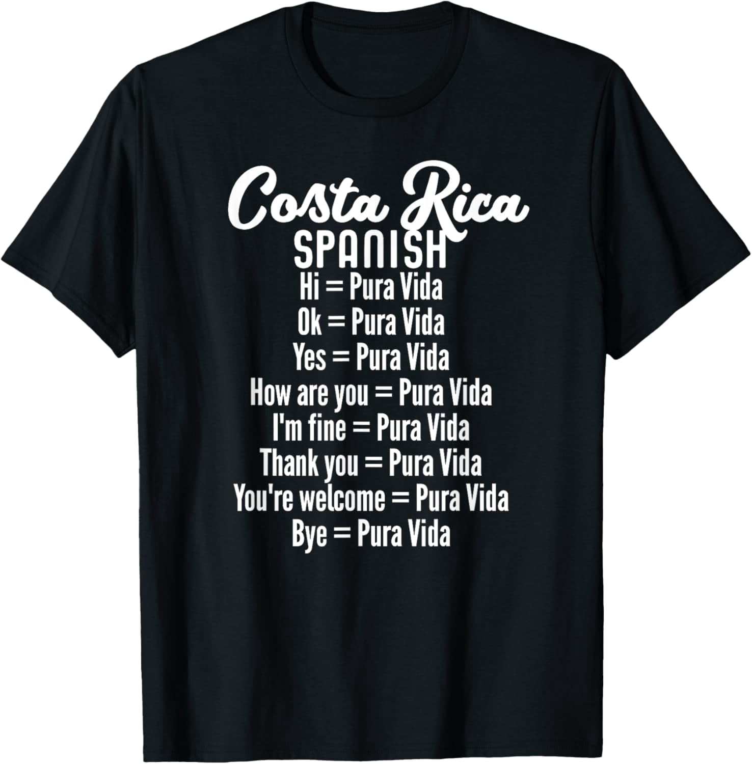 Costa Rica Pura Vida Spanish Lesson Funny Graphic T-Shirt Retro Travel ...