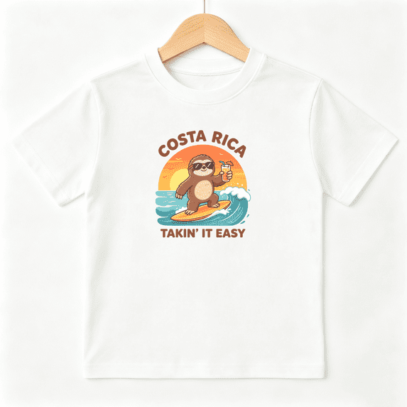 Costa Rica Sloth Surfing Ocean Waves Boys Graphic Tees Summer Kids T-Shirt 100% Cotton Short Sleeve Tops Ages 4-13Y