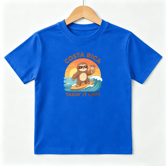 Costa Rica Sloth Surfing Ocean Waves Boys Graphic Tees Summer Kids T-Shirt 100% Cotton Short Sleeve Tops Ages 4-13Y