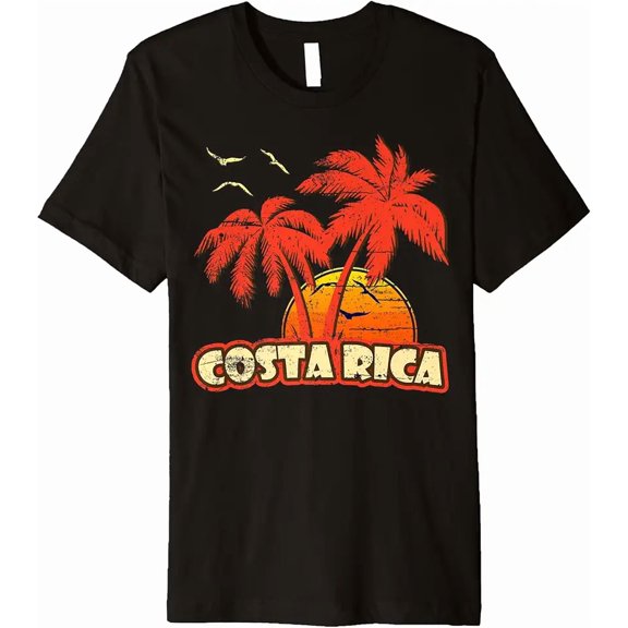 Costa Rica Summer Palm Trees 80s Beach Sunset Premium T-Shirt