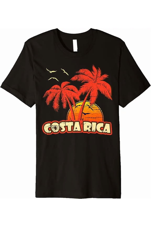 Costa Rica Summer Palm Trees 80s Beach Sunset Premium T-Shirt