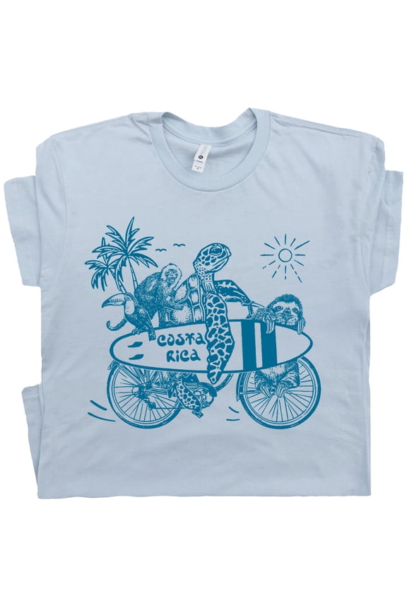 Costa Rica T Shirt Cool Sea Turtle Shirts Vintage Surfing Graphic Tee for Men Women Retro Surf Shop Monkey Sloth Parrot Beach Theme
