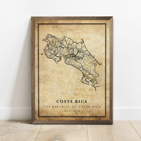 Costa Rica Vintage Map Travel Geography Home Wall Art Poster Decor
