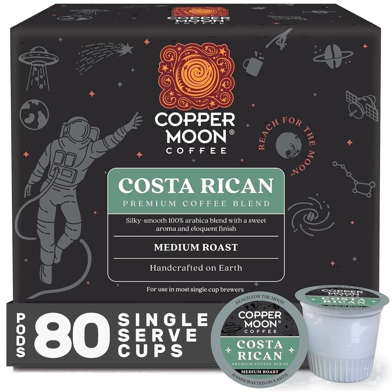 Copper Moon Single Serve Coffee Pods for Keurig K-Cup Brewers, Medium Roast, Costa Rican Blend, 80 Count