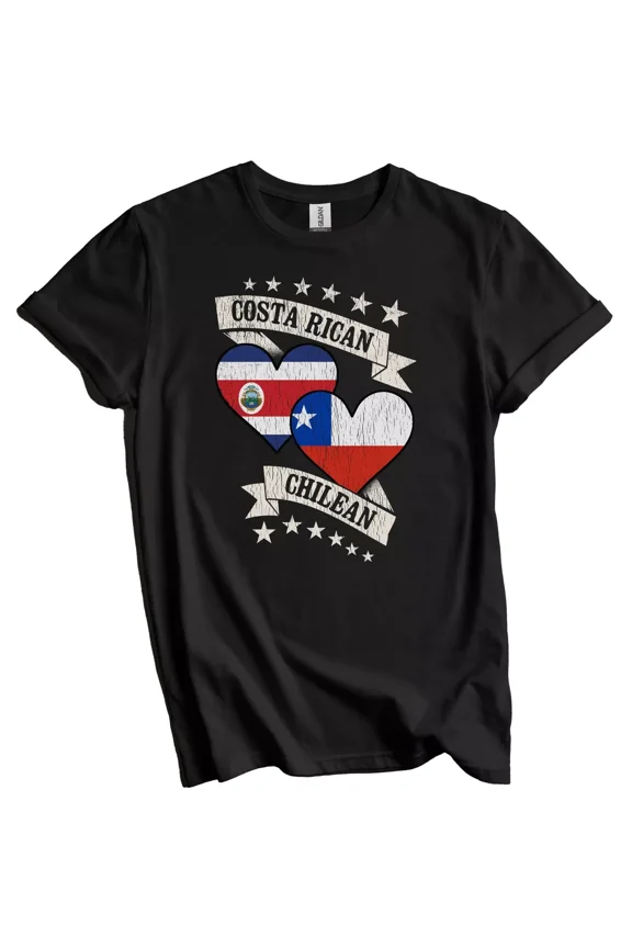 Costa Rican Chilean Heart Flags Costa Rica Chile T-Shirt Gift for Men Women Unisex Tee
