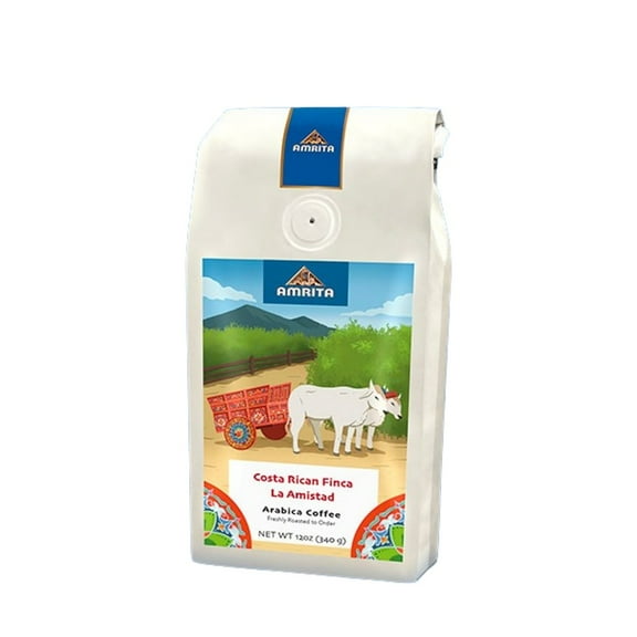 Costa Rican Finca La Amistad - Light - Roasted by Amrita Certified Pure - Freshly Ground Coffee - 12 Ounce Bag