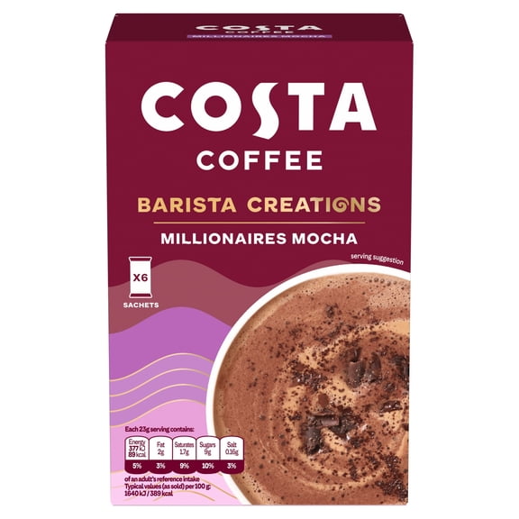 Costa coffee barista creation Millionaires Mocha Sachets 6 x23g, Imported from Britain