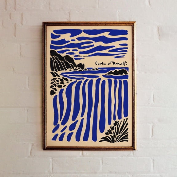 Costa dAmalfi Art Modern Blue Black Seaside Unframed Paper Print
