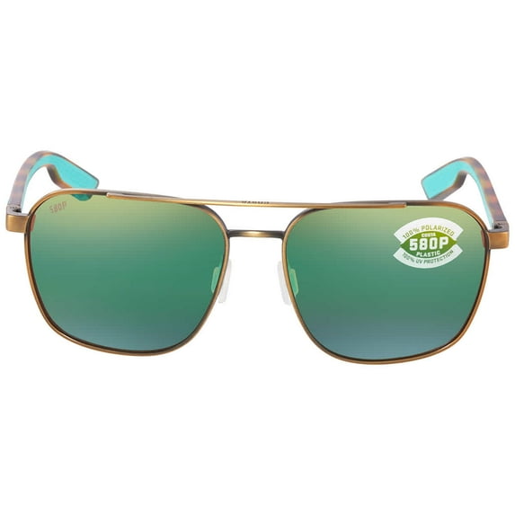 Costa Del Mar Wader Green Mirror 580p Polarized Rectangular Men's Sunglasses WDR 291 OGMP