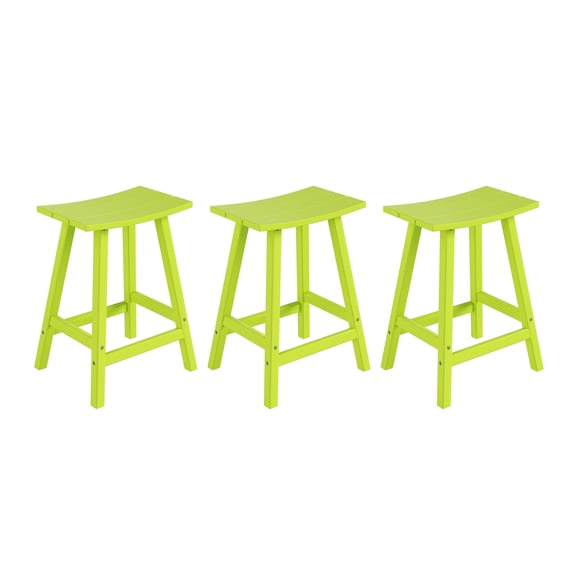 Costaelm 24" Poly Outdoor Patio Counter Stool (Set of 3), Lime