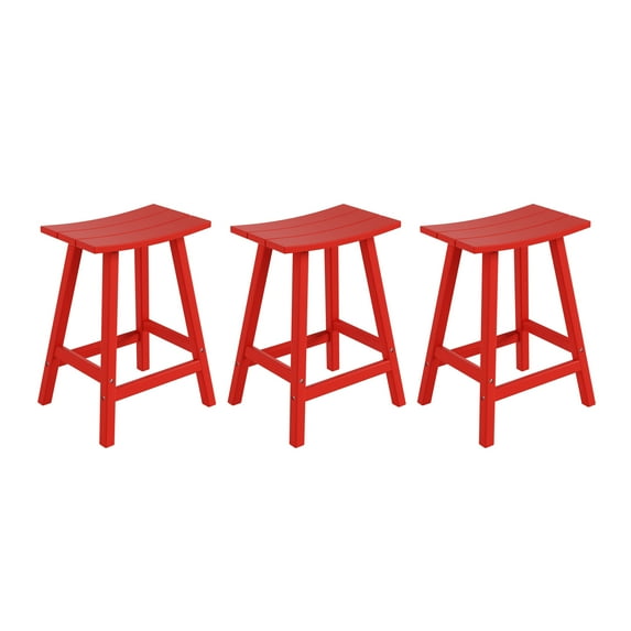 Costaelm 24" Poly Outdoor Patio Counter Stool (Set of 3), Red