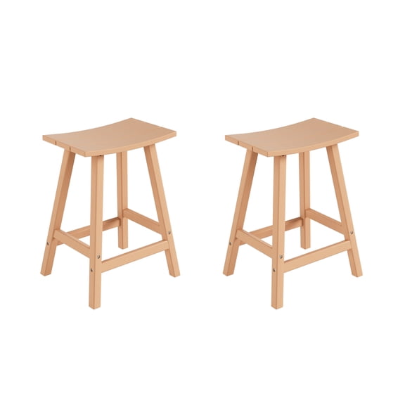 Costaelm 24" Poly Plastic Outdoor Patio Counter Stool (Set of 2), Teak