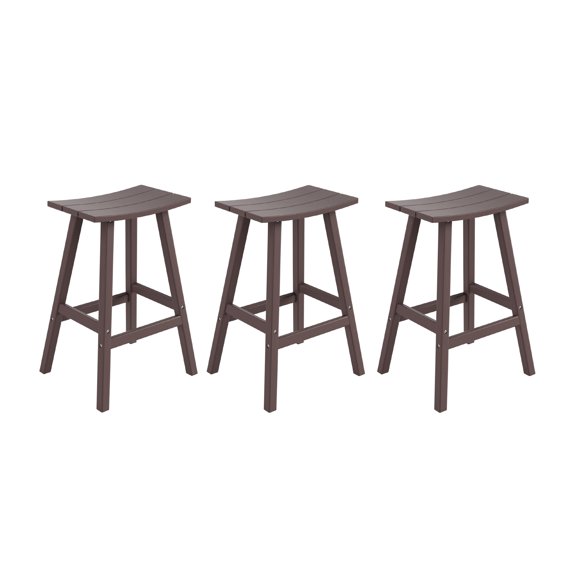 Costaelm 29" Poly Outdoor Patio Bar Stool (Set of 3), Dark Brown