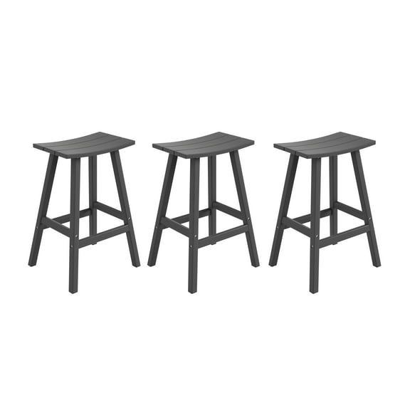 Costaelm 29" Poly Outdoor Patio Bar Stool (Set of 3), Gray