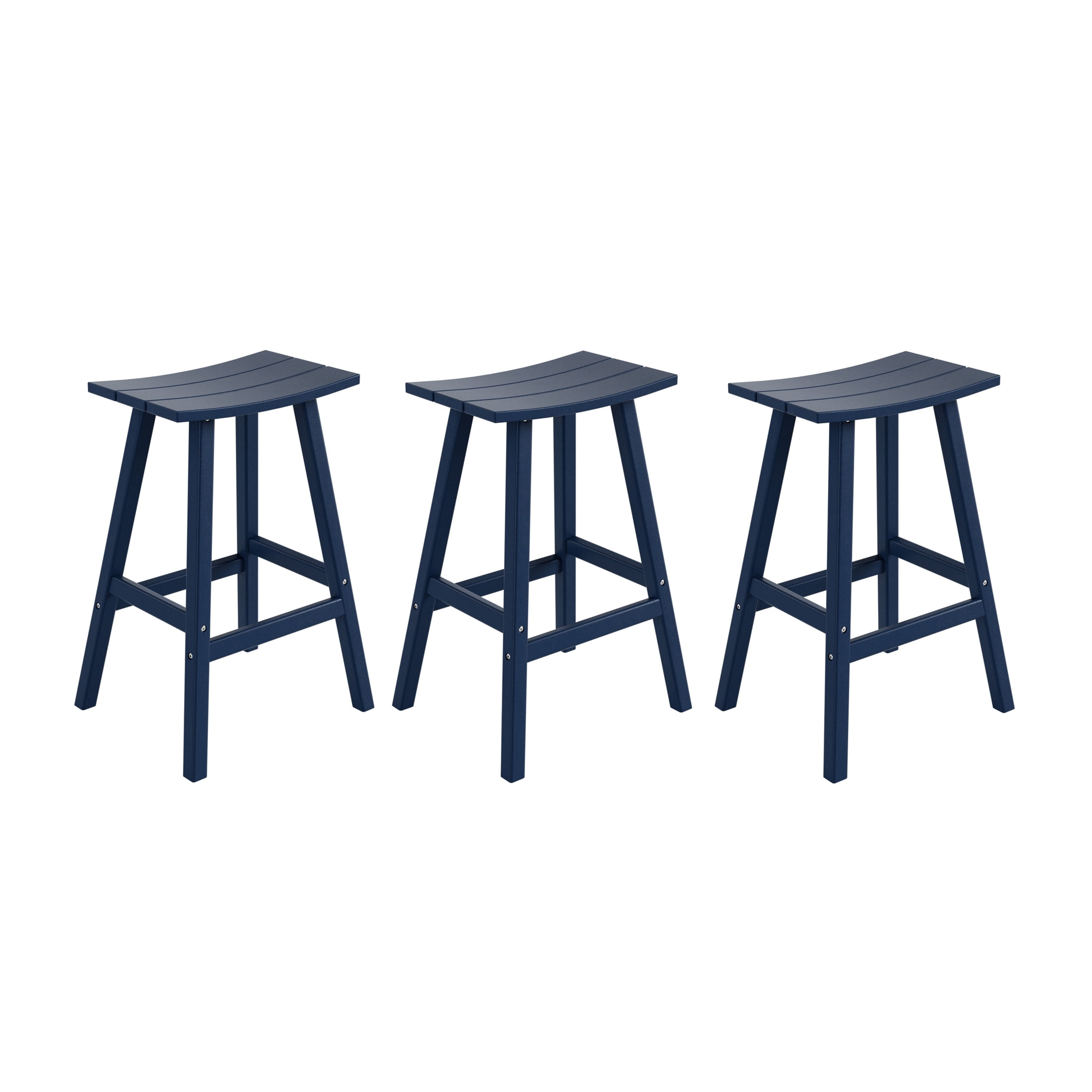 Navy Blue High-Density Plastic Outdoor Bar Stools, Set of 3