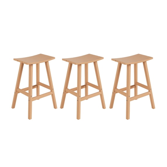 CostaElm 29" Outdoor Saddle Seat Bar Stool Set of 3, HDPE Plastic Patio Bar Stool, Teak
