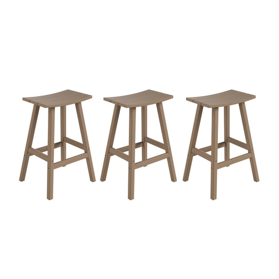 Costaelm 29" Poly Outdoor Patio Bar Stool (Set of 3), Weathered Wood