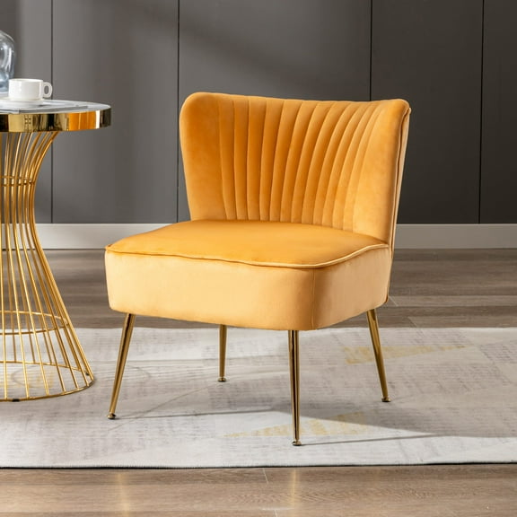 Costaelm Alaia 25" Wide Tufted Velvet Accent Chair, Mustard