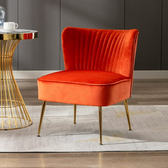 Costaelm Alaia 25" Wide Tufted Velvet Accent Chair, Orange