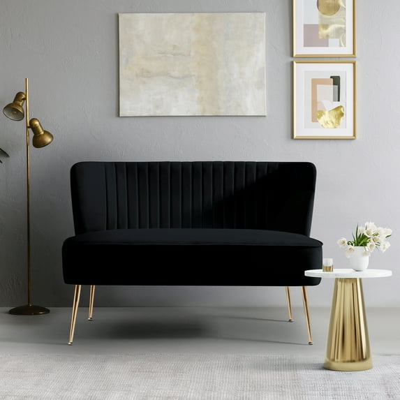 Costaelm Alaia 46" Wide Upholstered Velvet Love Seat Sofa, Black
