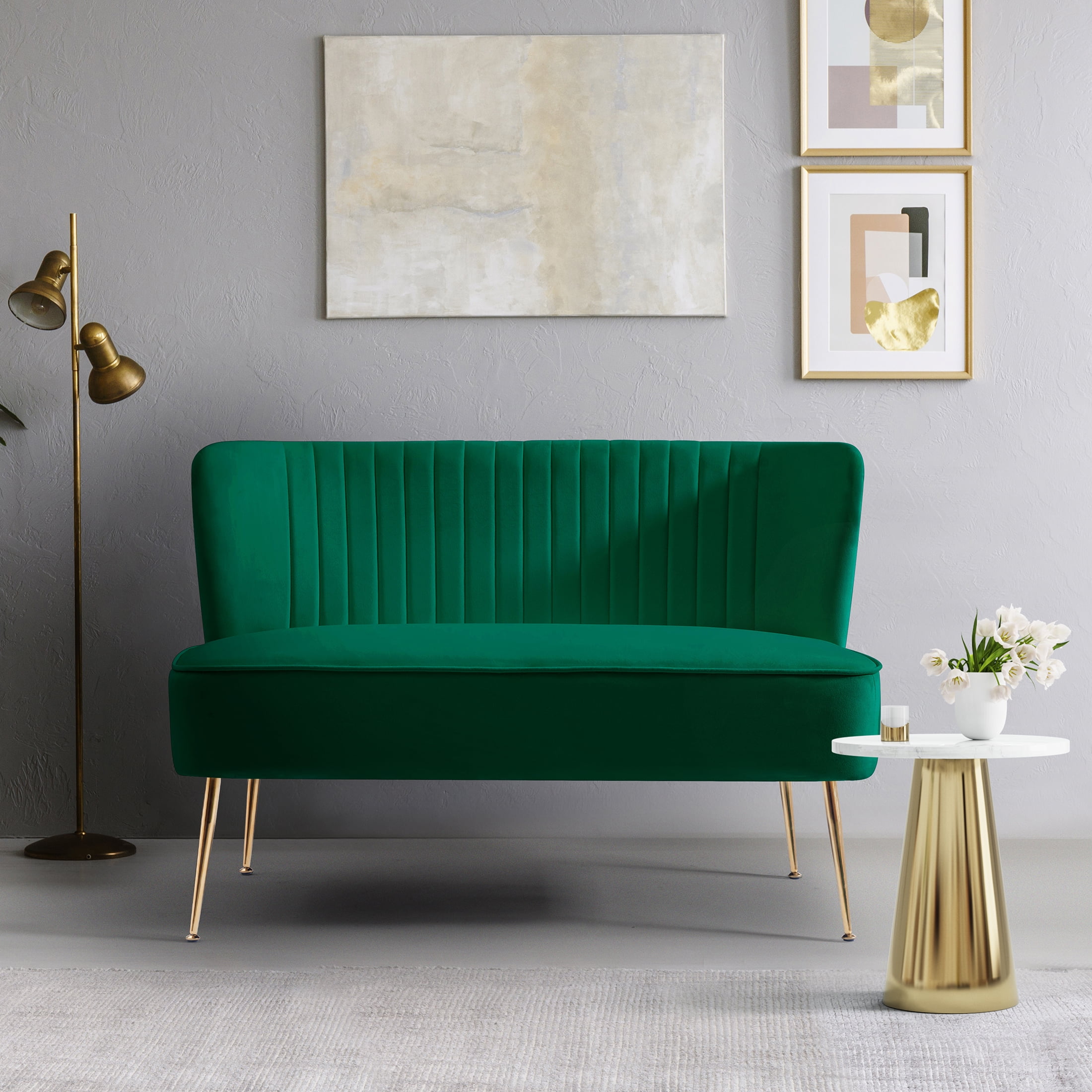 Costaelm Alaia 46" Wide Upholstered Velvet Love Seat Sofa, Green