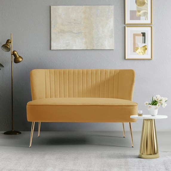 Costaelm Alaia 46" Wide Upholstered Velvet Love Seat Sofa, Mustard
