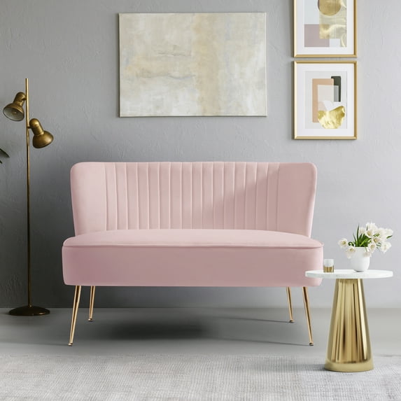 Costaelm Alaia 46" Wide Upholstered Velvet Love Seat Sofa, Pink