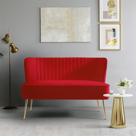 Costaelm Alaia 46" Wide Upholstered Velvet Love Seat Sofa, Red