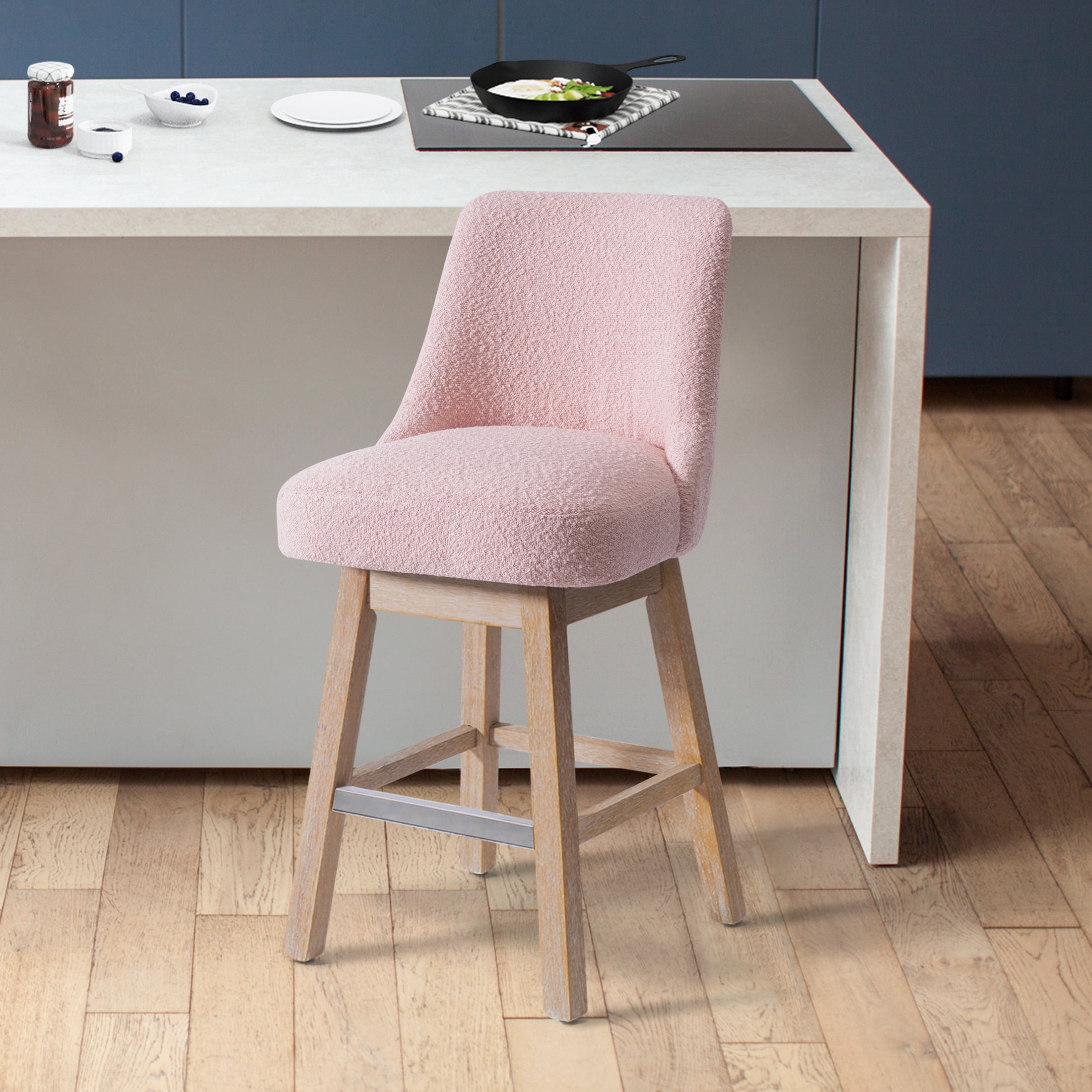 Costaelm Amélie 26" Upholstered Swivel Counter Height Bar Stool, Dusty Peach