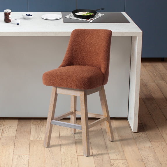 Costaelm Amélie 26" Upholstered Swivel Counter Height Bar Stool, Rust Orange