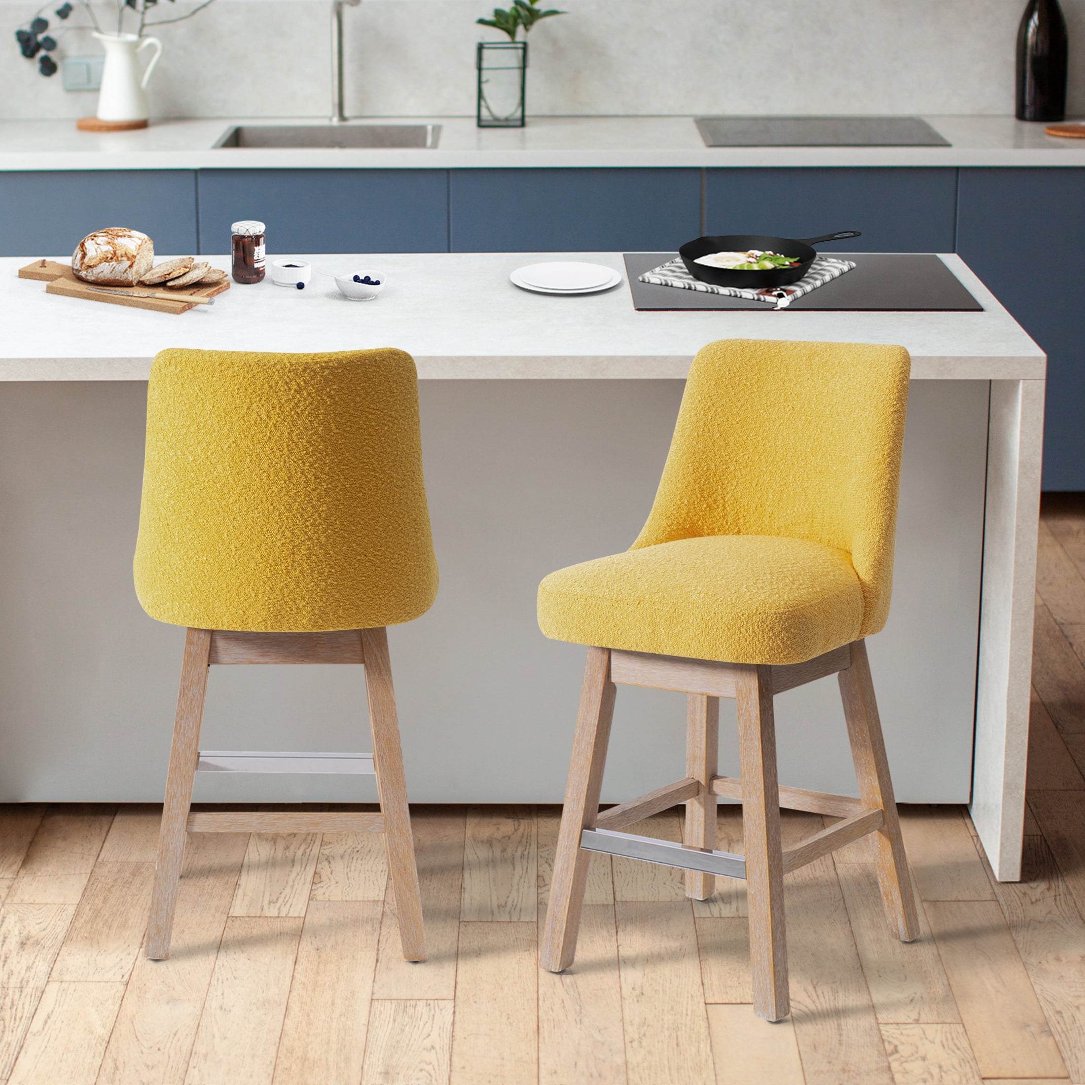 Costaelm Amélie 26" Upholstered Swivel Counter Height Bar Stools (Set