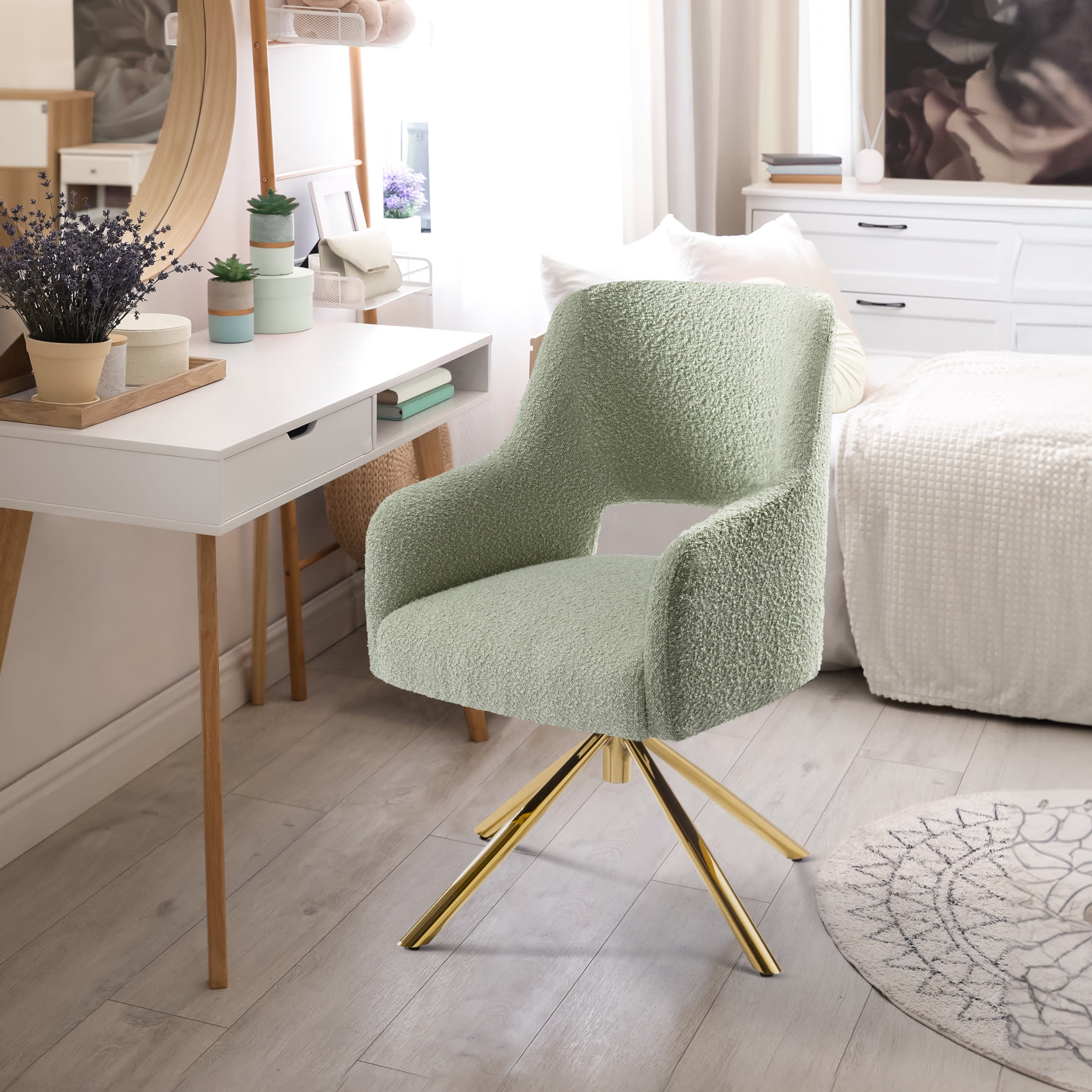 Costaelm Amélie MidCentury Modern Wide Boucle Swivel Accent Chair (Set of 2), Desert Sage