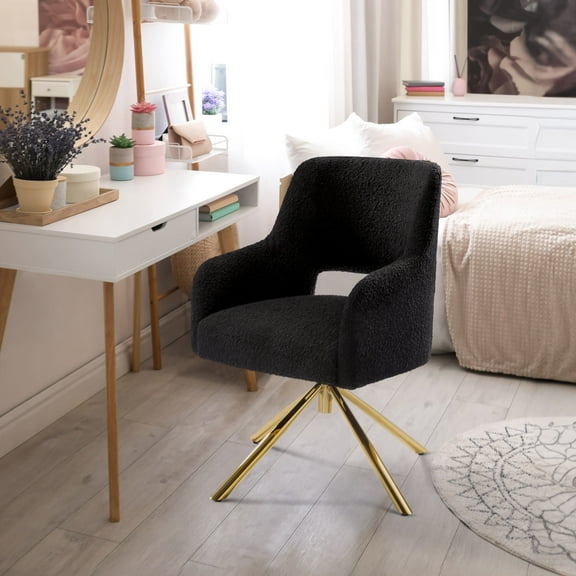 Costaelm Amélie Mid-Century Modern Wide Boucle Swivel Accent Chair (Set of 4), Black