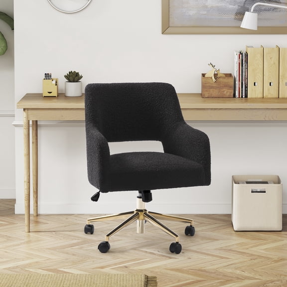 Costaelm Amélie Modern Adjustable Height and Swivel Vanity Chairs with Wheels (Set of 2), Black