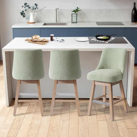 Costaelm Amelie 26" Upholstered Swivel Counter Height Bar Stools (Set of 3), Desert Sage