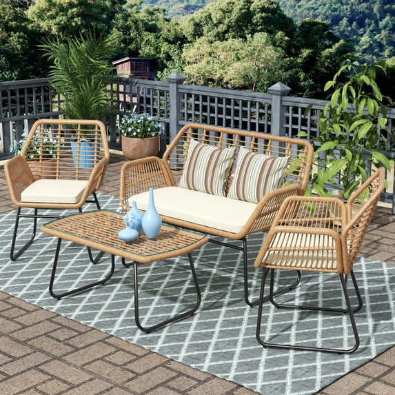 Costaelm Belize 4-Piece Outdoor Patio Conversation Sofa Set, White